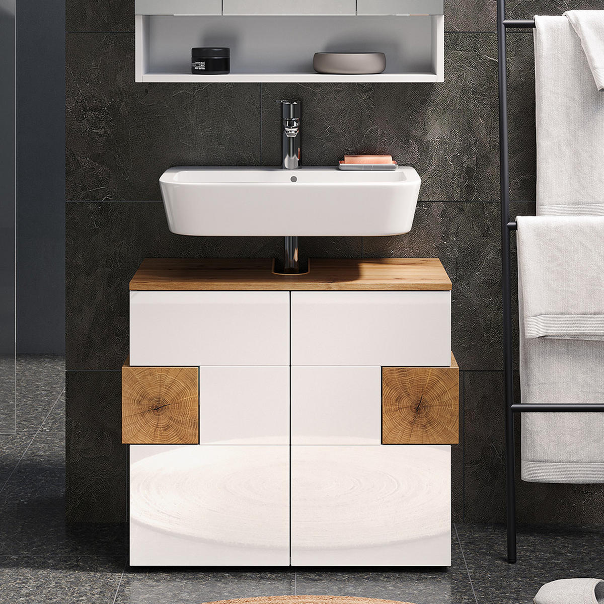 WASCHBECKENUNTERSCHRANK Eden Weiß 73.1 x 64 cm - Weiß Hochglanz, Holzwerkstoff (73.1/64/37cm) - Vicco