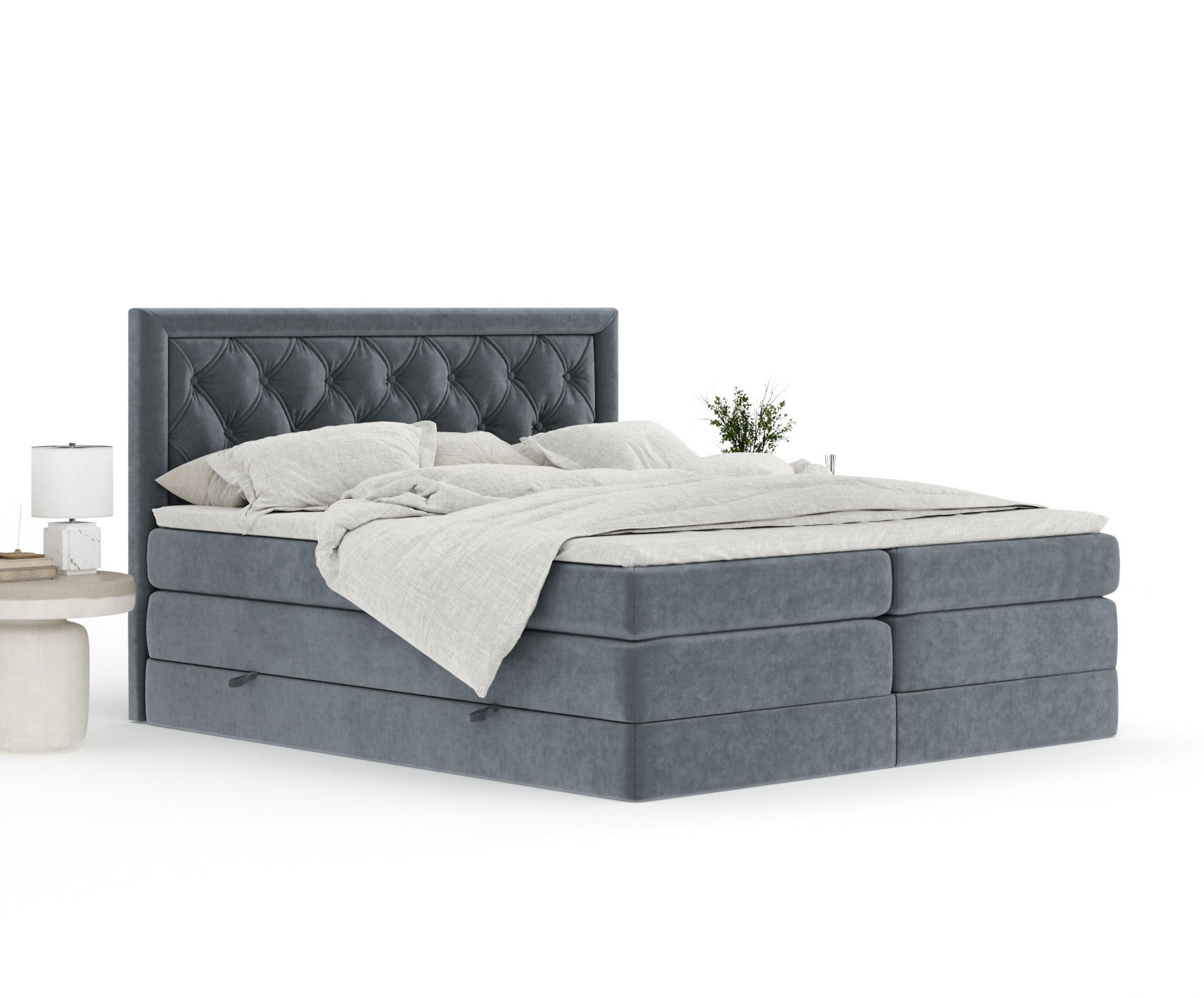 Thumbnail - Maison de Reve Boxspringbett, Grau, Textil, Buche, Kiefer, H3 + H4, 7-Zonen, Höhe ca. 40 cm, 180x200 cm, Handmade in Eur...