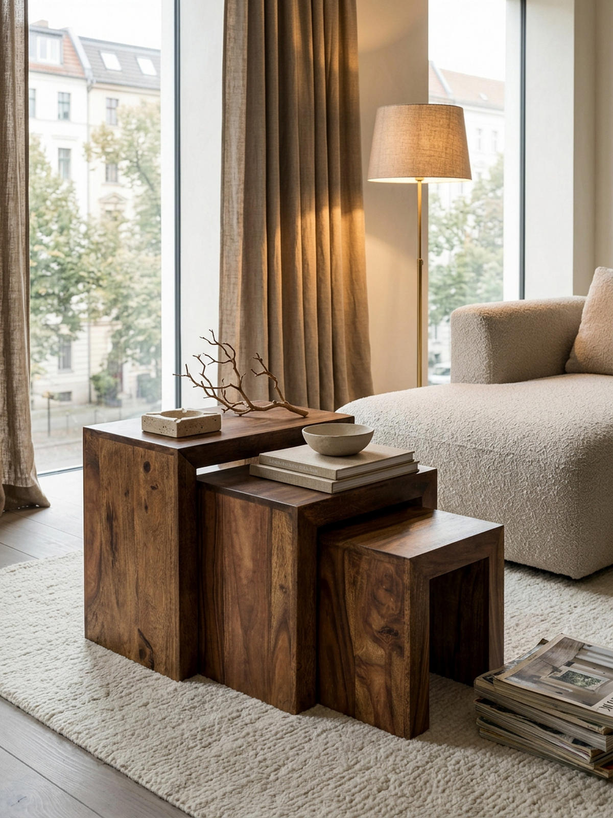 BEISTELLTISCH 3er Set Massivholz Platzsparend Handgefertigt, Braun 50x30x50 cm - Braun, Holz (30/50/50cm) - KADIMA DESIGN