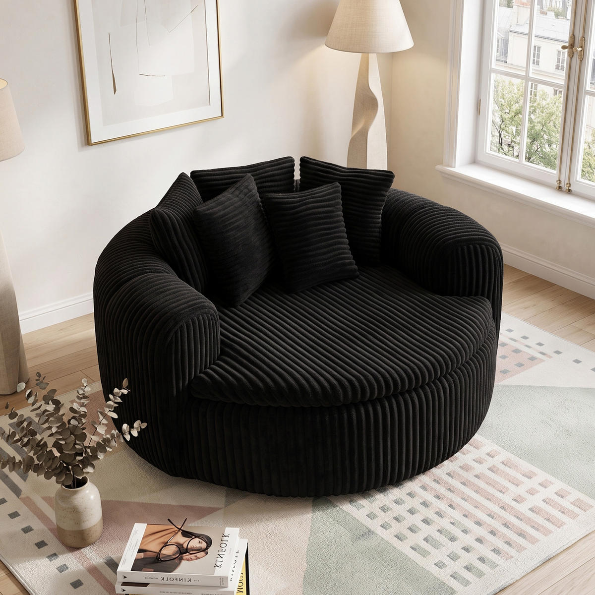 SITZSACK Cord Extrabreit mit 5 Kissen - Schwarz, Textil (145/59/133cm) - Urban Meuble