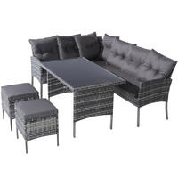 GARTENLOUNGE 7-Sitzer mit Esstisch, Hockern und waschbaren Kissenbezügen, Grau - Grau, Metall - Redom