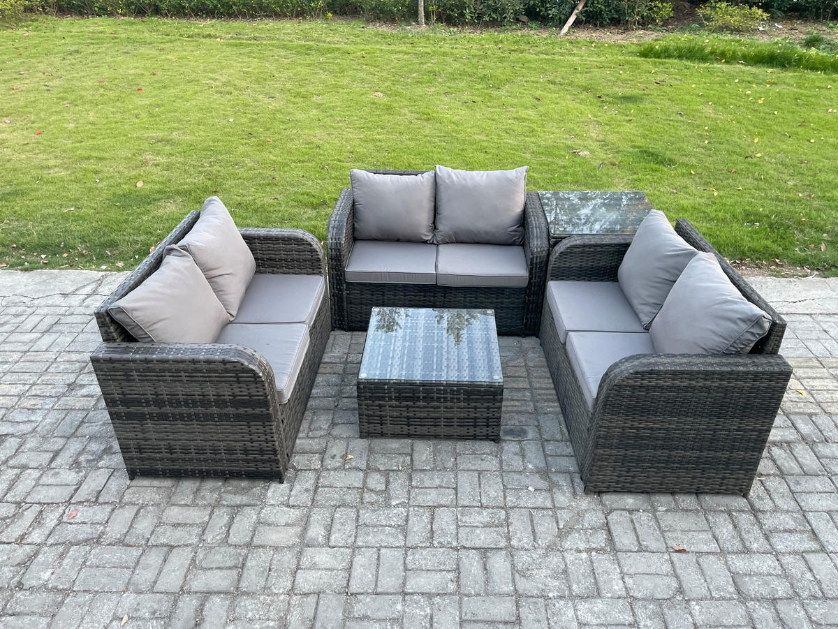 LOUNGESOFA-SET Polyrattan Dunkelgrau 6-Sitzer - Dunkelgrau, Metall - Fimous