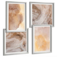 BILDER SET 4er Set - 50x50 cm & 40x60 cm Silberner Rahmen - Warme Aquarellfarben auf Leinwand - Silberfarben, Kunststoff (50/50cm) - TULUP