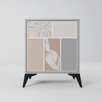 SIDEBOARD TROPICAL SHAPES, Grau, 57,5x42x70,5 cm, Schwarze Metall-Sternfüße - Multicolor/Schwarz, Holzwerkstoff/Metall (57.5/70.5/42cm) - SpaceRebels