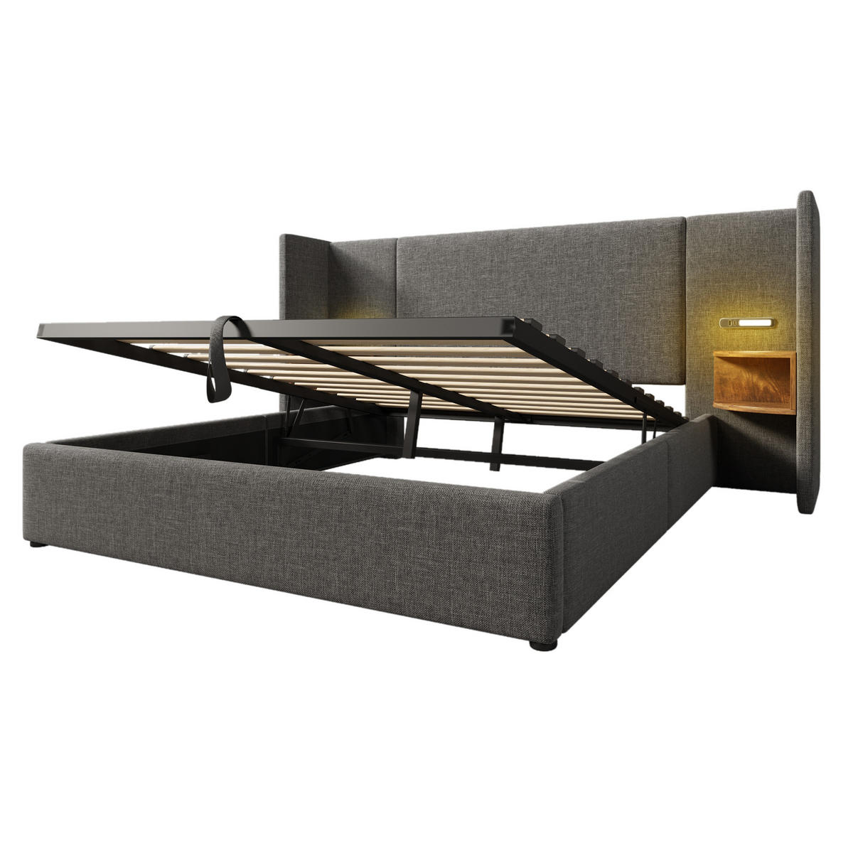 POLSTERBETT 160/200 cm Grau mit Stauraum und USB-Anschluss - Grau, Textil (160/200cm) - OKWISH