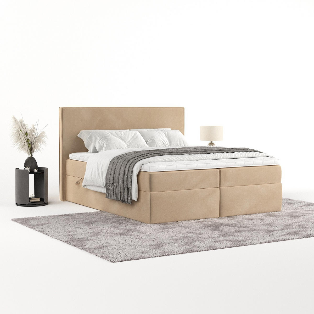 BOXBETT Nuvia 140/200 cm Beige im Kronos Stoff - Beige/Schwarz, Holz/Holzwerkstoff (140/200cm) - AltaBeds