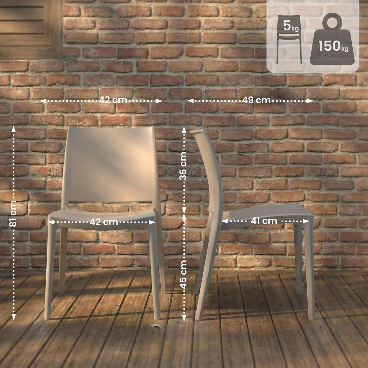 GARTENSTUHL Kunststoff Taupe - Taupe, Kunststoff (42/81/49cm) - CLP