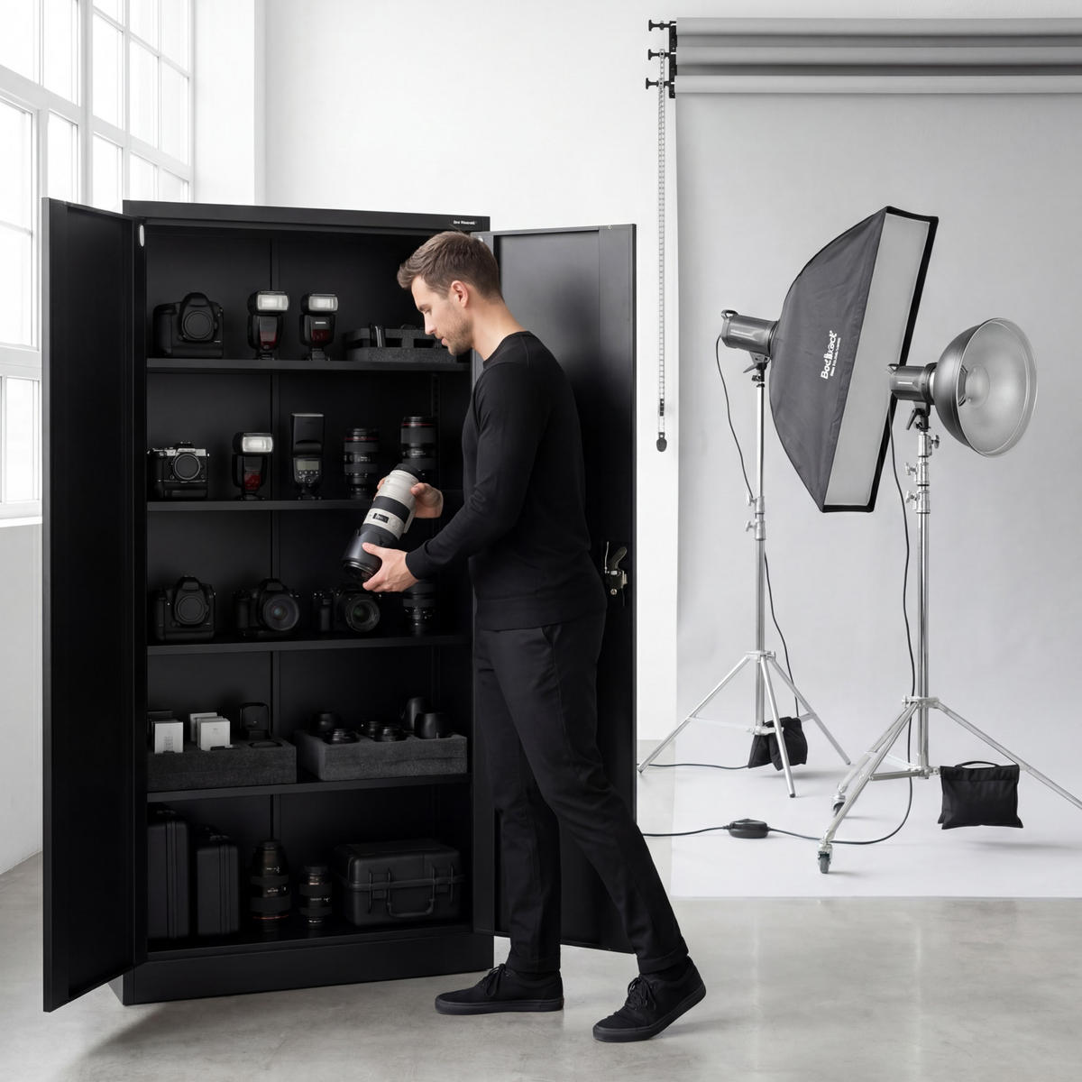 AKTENSCHRANK JAN 185x90x45 cm - Schwarz, Metall (90/185/40cm) - Jan Nowak