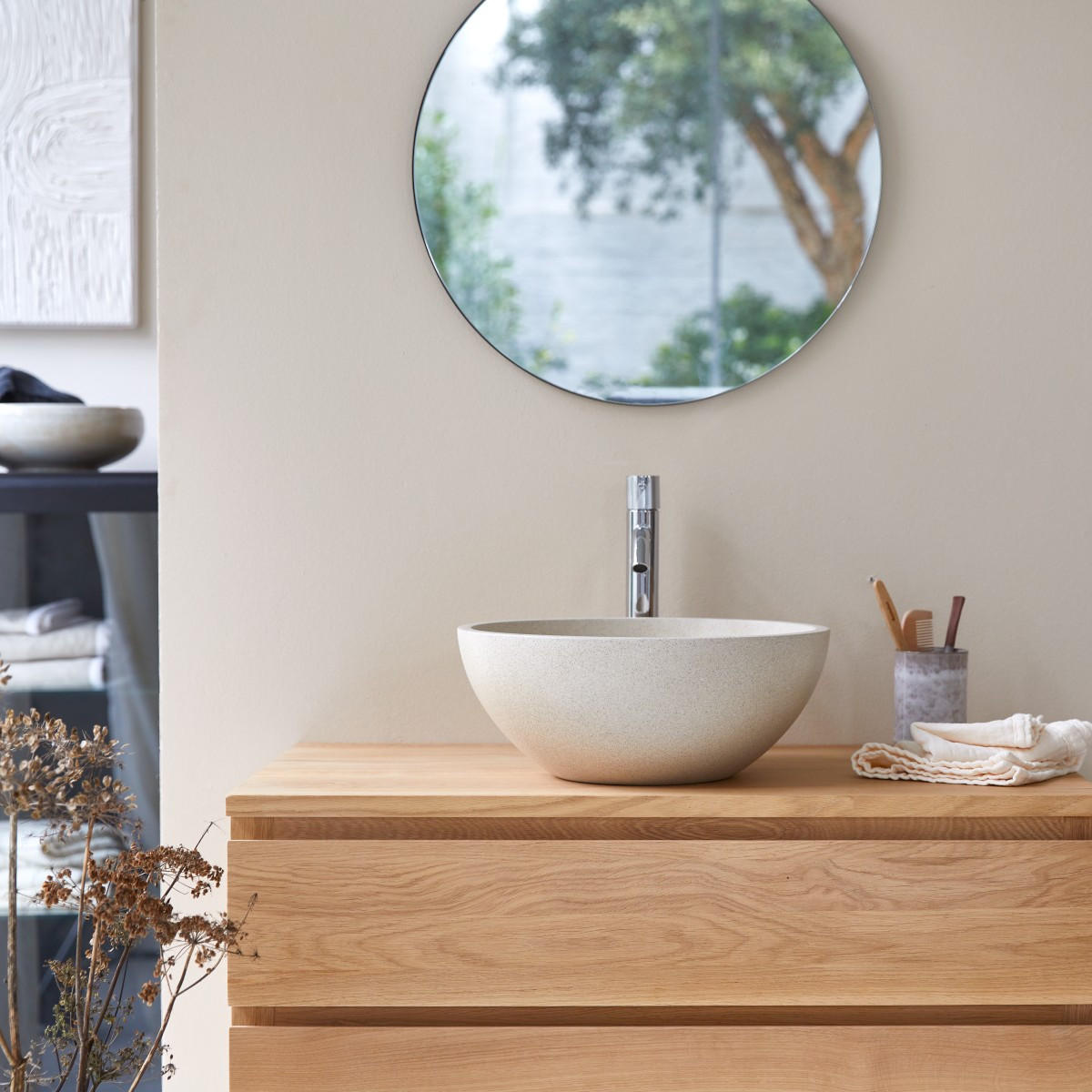 WASCHBECKEN Micha Beige aus Terrazzo - Beige, Stein (36/15/36cm) - Tikamoon