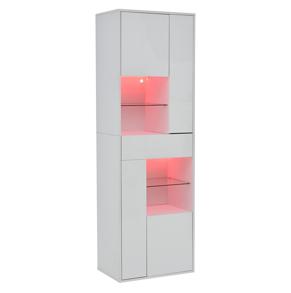 VITRINE mit LED 55 x 38 x 170 cm Hochglanz Weiß - Weiß, Holzwerkstoff (38/170/55cm) - Beauniv