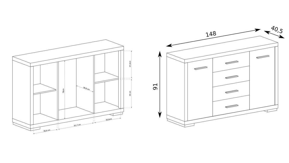 KOMMODE SALERNO 148/91/40,5cm mit 4 Schubladen 2 Türen Braun - Braun, Holzwerkstoff (148/91/40.5cm) - MASSENO