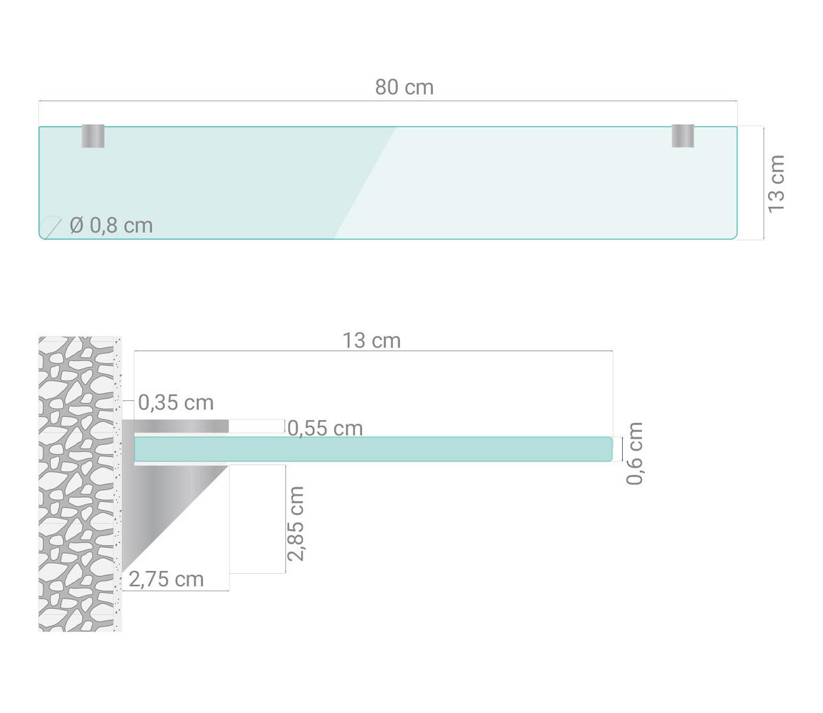 GLASABLAGE 80x13 cm Glas Weiß - Transparent, Glas (80/0.6/13cm) - TULUP