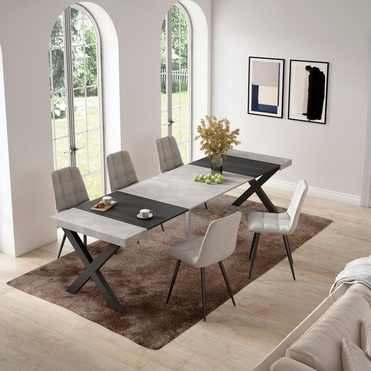 KONSOLENTISCH ausziehbar 58 bis 302cm, für 14 Gäste, zementgrau, 90/58/73cm - Grau, Holzwerkstoff (90/302/73cm) - Skraut Home