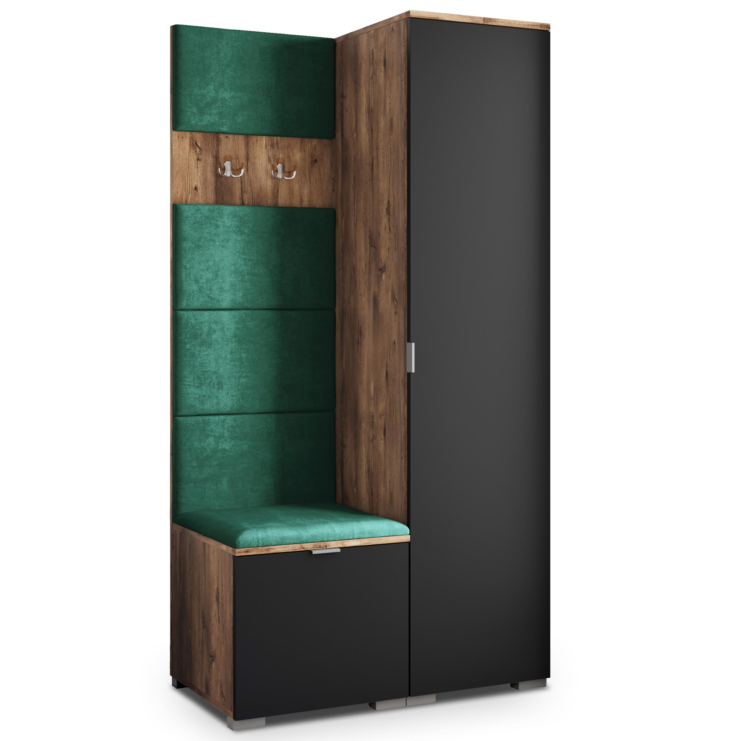 Masseno Garderobenschrank Eiche, Schwarz, Grün 95x181x51 cm