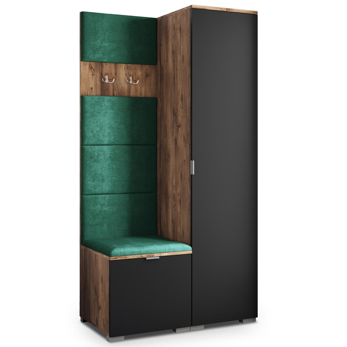 GARDEROBENSCHRANK LORI 95/181/51 cm Modern Garderobe-Set Eiche Lefkas - Eichefarben/Schwarz, Holzwerkstoff (95/181/51cm) - MASSENO