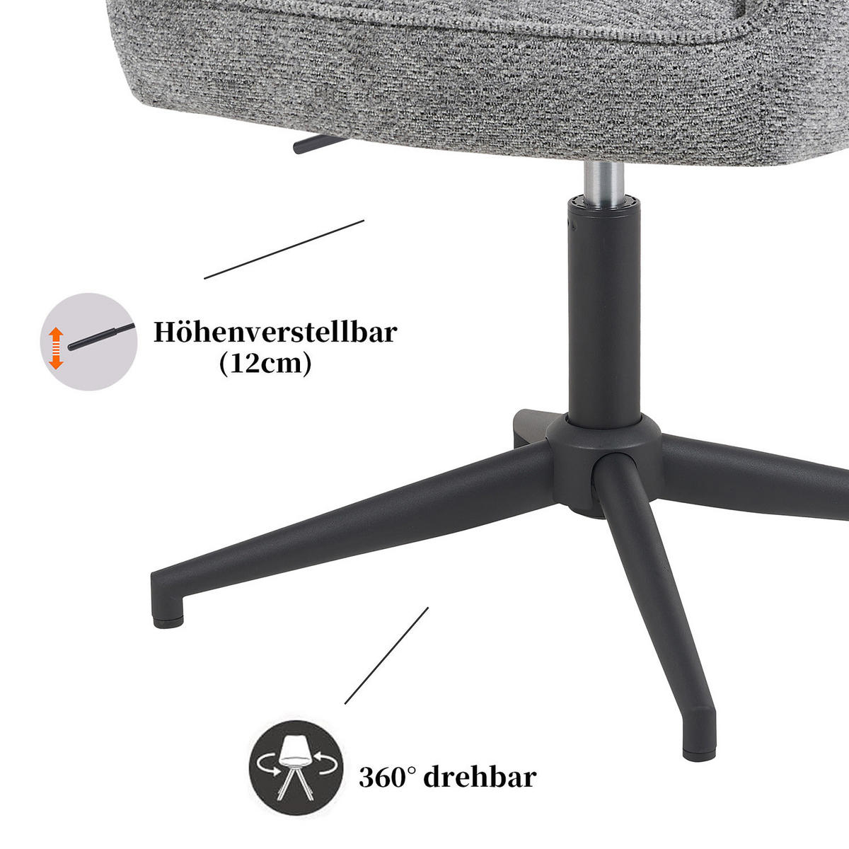 BÜROSTUHL Mika-Bryn 2er-Set - Dunkelgrau/Schwarz, Textil/Metall (60/84/65cm) - DUBI Möbel