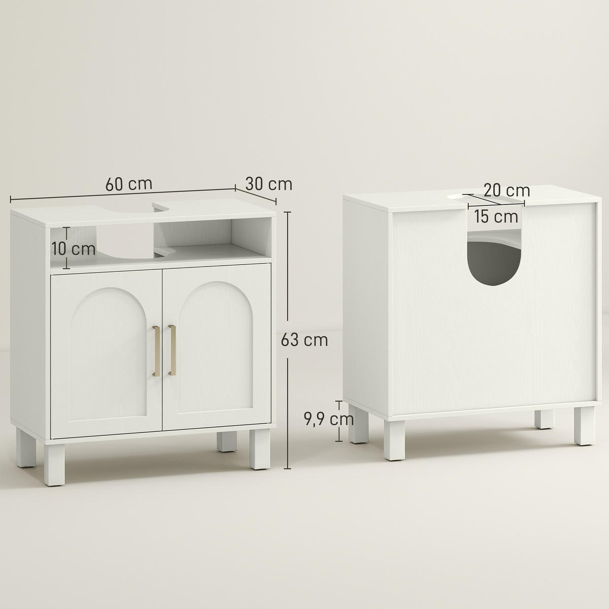 WASCHBECKENUNTERSCHRANK Weiß 1 Stück - Weiß, Kunststoff (60/63/30cm) - GiPP