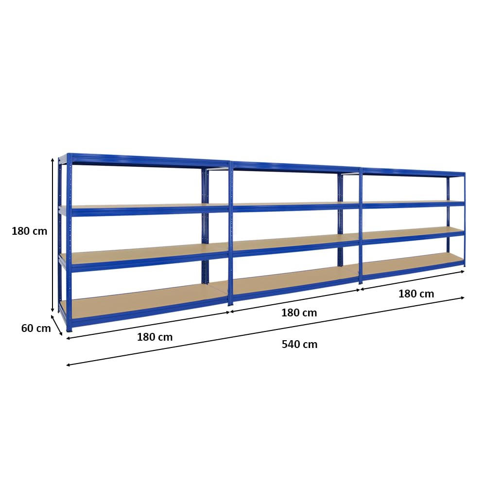 SCHWERLASTREGAL Dino 3er-Set mit 3x 180x180x60 cm Fachlast 500 kg Blau - Blau, Metall (540/180/60cm) - PROREGAL