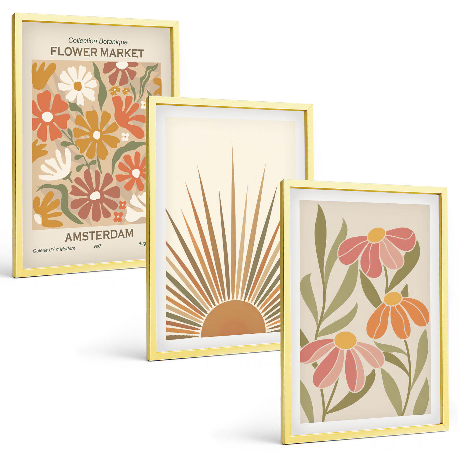 BILDER SET 3er Set - 40x60 cm Goldrahmen - Pastellfarbene Sonnenblumen - Goldfarben, Kunststoff (40/60cm) - TULUP