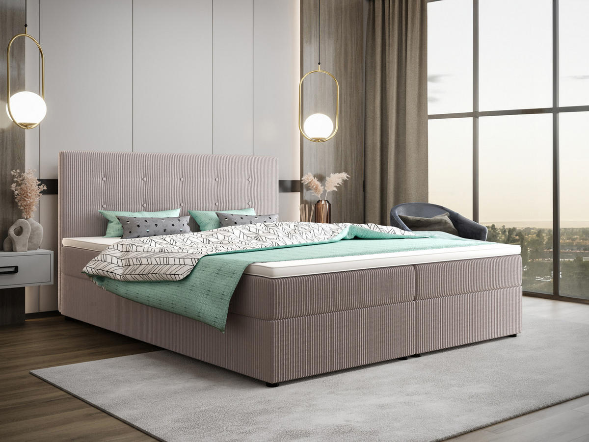BOXBETT FADO 22 mit Matratze H3, Bonell und Topper 140x200 Zoom 19 - Hellgrau, Holz/Textil (140/200cm) - Bedante