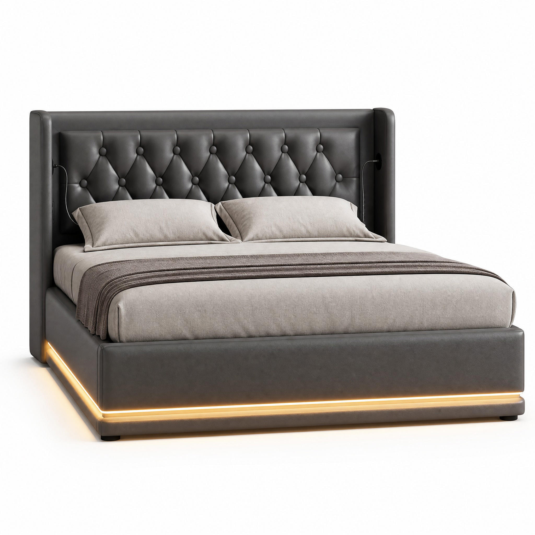 ČALOUNĚNÁ POSTEL 140/200 cm černá, úložný prostor, LED, USB/Type-C - černá, kov/kompozitní dřevo (140/200cm) - STILVORA
