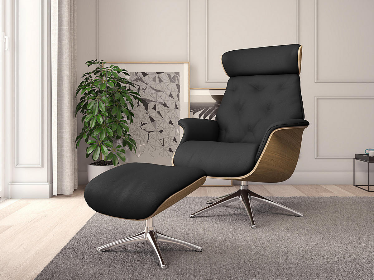 RELAXSESSEL - Echtleder - Chromfarben/Schwarz, Leder/Metall (83/112/83cm) - home24