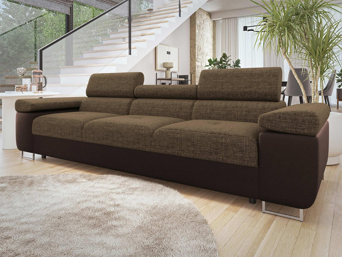 SOFA Torezio 3 - Braun, Holz/Textil (263/90/102cm) - MIRJAN24