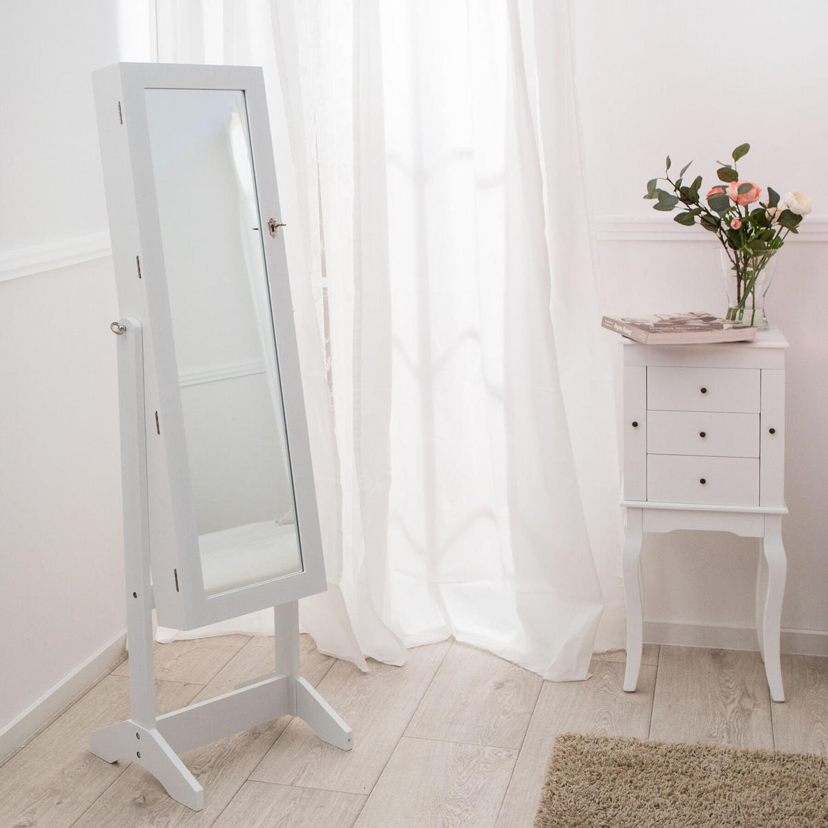 SCHMUCKSCHRANK ,abschließbar,weiß - Weiß, Holz (37/147/45cm) - tectake