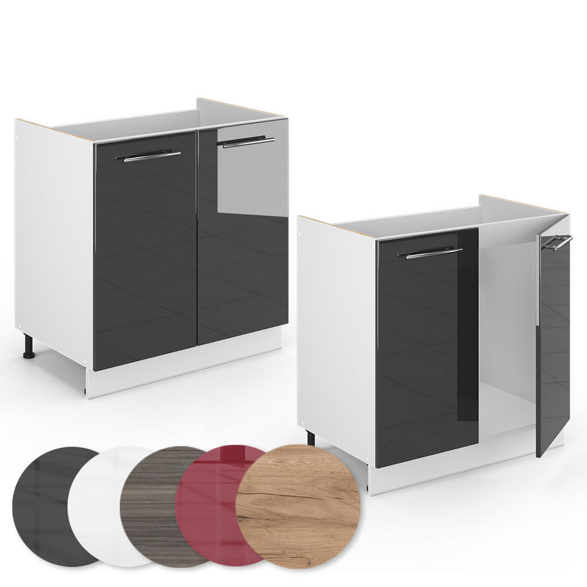 SPÜLENUNTERSCHRANK Fame-Line Anthrazit Hochglanz 80 cm ohne AP - Schwarz Hochglanz/Weiß, Holzwerkstoff (80/82/51.6cm) - Vicco