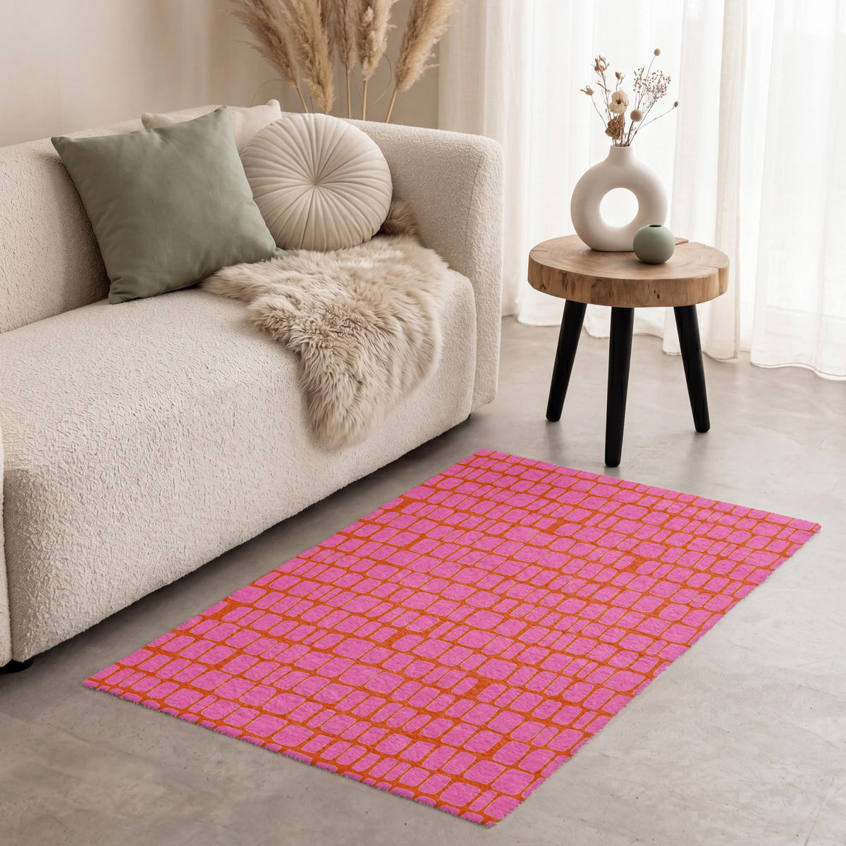 KOBERCE - Organic - Mriežka - Ružová - 80x120 cm - pink, textil/plast (80/0.4cm) - OnlyWow