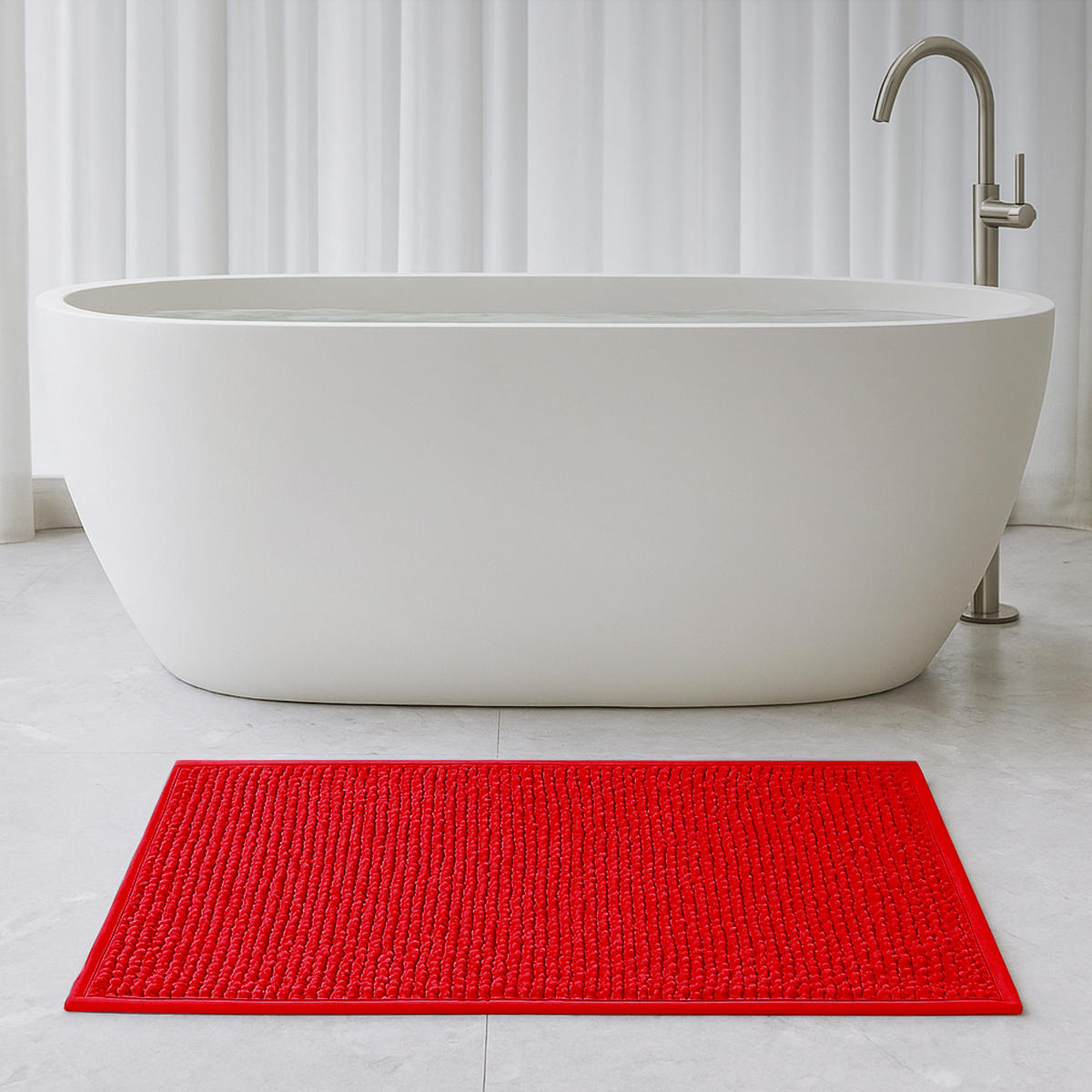 BADEMATTE Chenille 60x90cm Rot - Rot, Textil (90/60cm) - Bestlivings