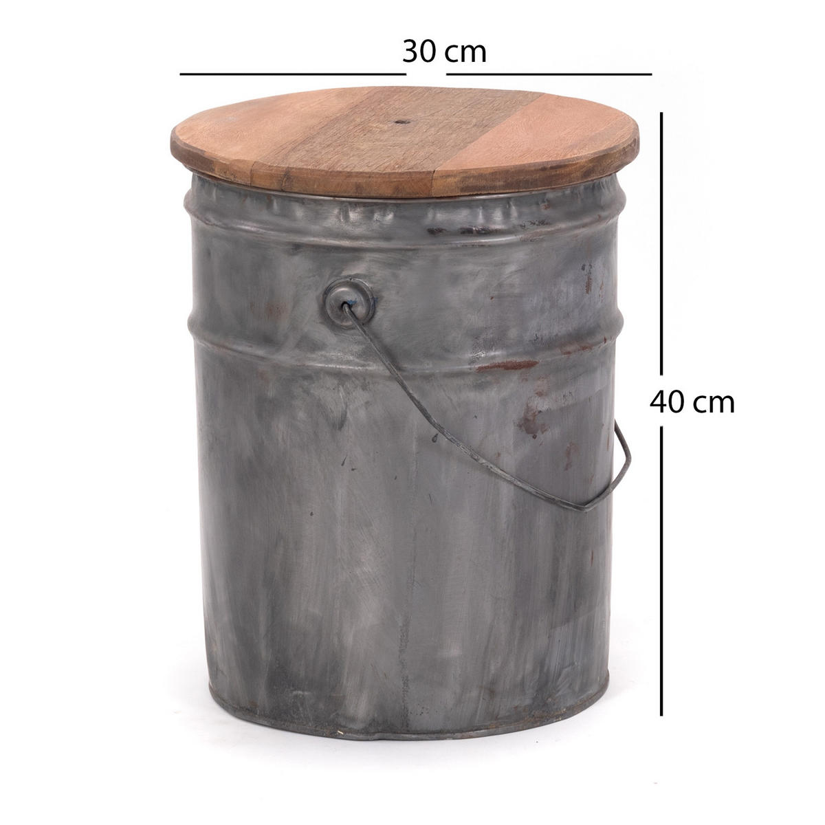 BEISTELLTISCH BARREL Metall rund mit Holzplatte - Silberfarben, Kunststoff (30/30/40cm) - DESIGN DELIGHTS