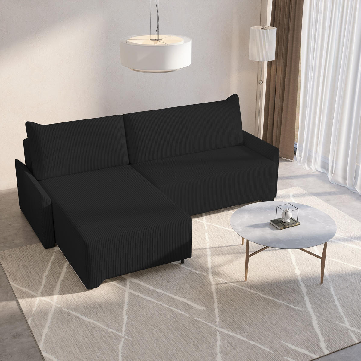ECKSCHLAFSOFA - Rocky - Links, Schwarz (Poso 135) - Schwarz, Holzwerkstoff/Metall (245/174cm) - Möblo
