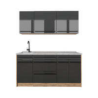 SINGLEKÜCHE R-Line, Anthrazit Hochglanz/Goldkraft Eiche, 160 cm Arbeitsplatte Marmor - Honigeiche/Schwarz Hochglanz, Holzwerkstoff (160/81.6/60cm) - Vicco