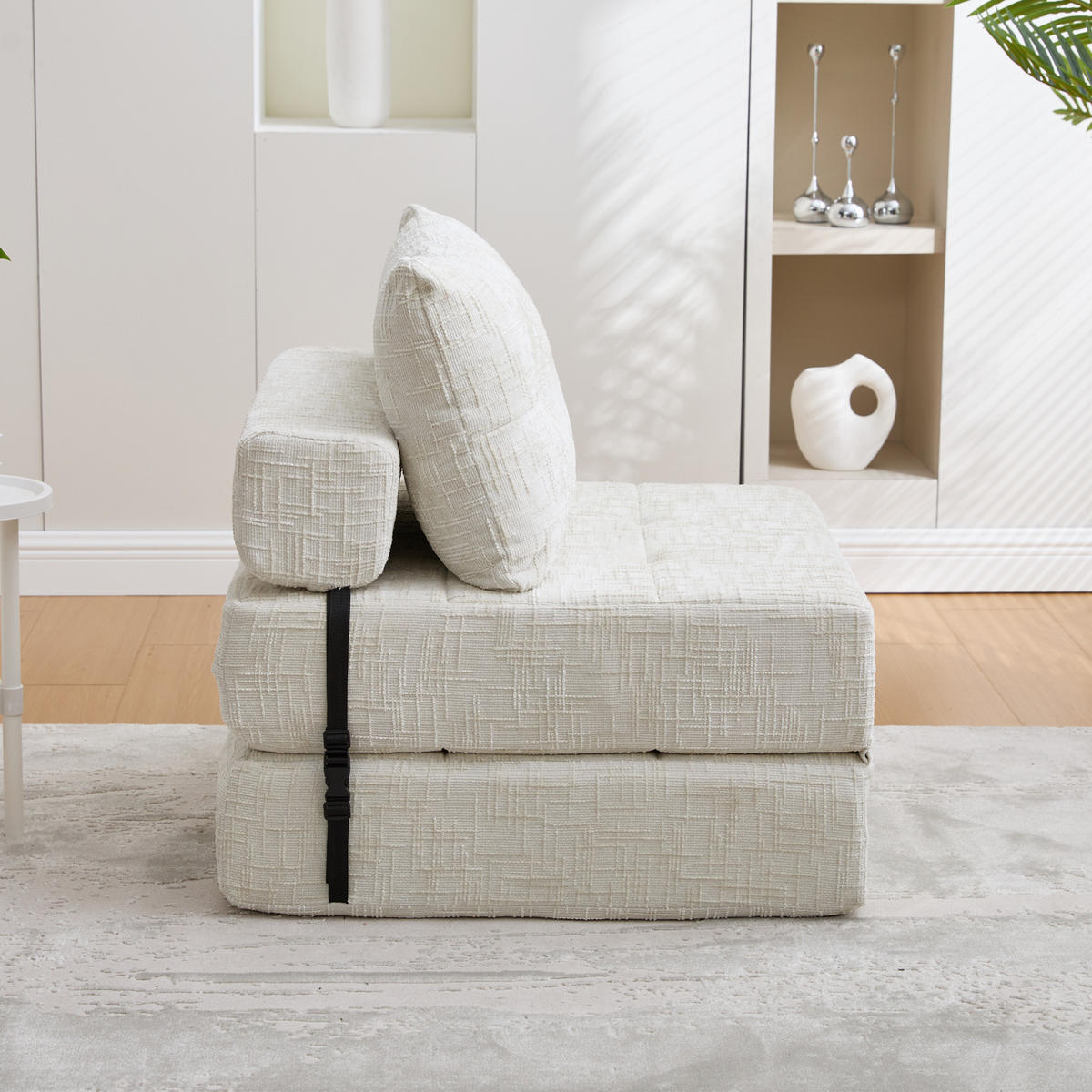SCHLAFSESSEL klappbar 79x180 cm Chenille Beige mit Kissen - Beige, Kunststoff (79/57/79cm) - Beauniv