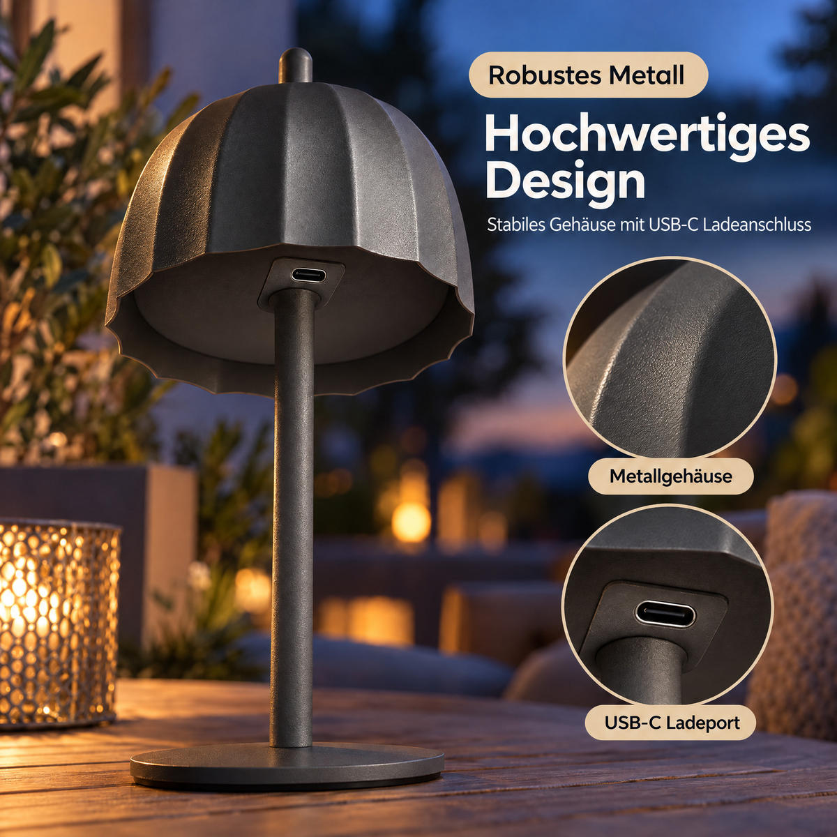 LED-TISCHLEUCHTE Umbrella schwarz 21cm Metall 2er-Set - Schwarz, Metall (10/10/21cm) - Northpoint
