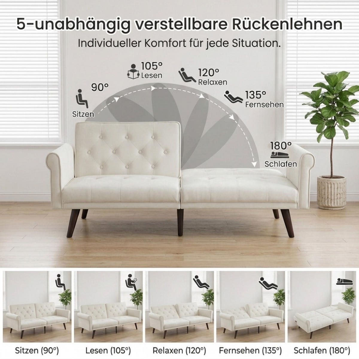SCHLAFSOFA 150/89/70 cm in Beige Samt mit Verstellbarer Rückenlehne - Beige, Textil (172/70/89cm) - Oxeza