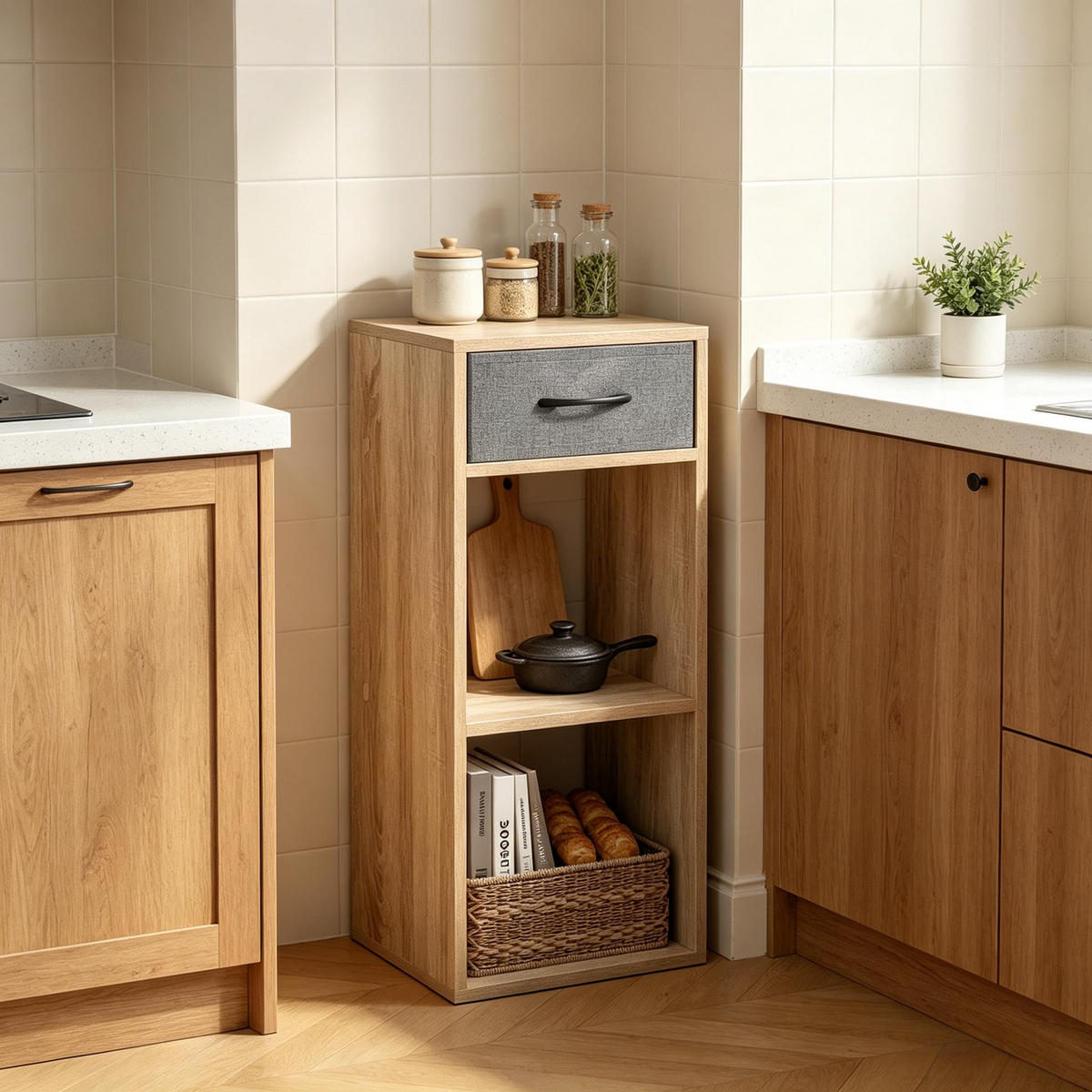 BÜCHERREGAL Grau/Eichefarben 1 Schublade 2 offene Fächer 32/30/80 cm - Grau, Holzwerkstoff (32.4/80/30cm) - PANGIVO
