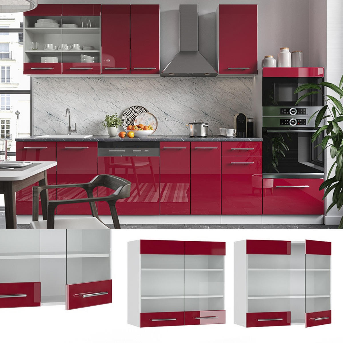 KÖKSGLASSKÅP Fame-Line Bordeaux högblank 80 cm - Vit/Bordeaux, Träbaserade material (80/72/34.1cm) - Vicco