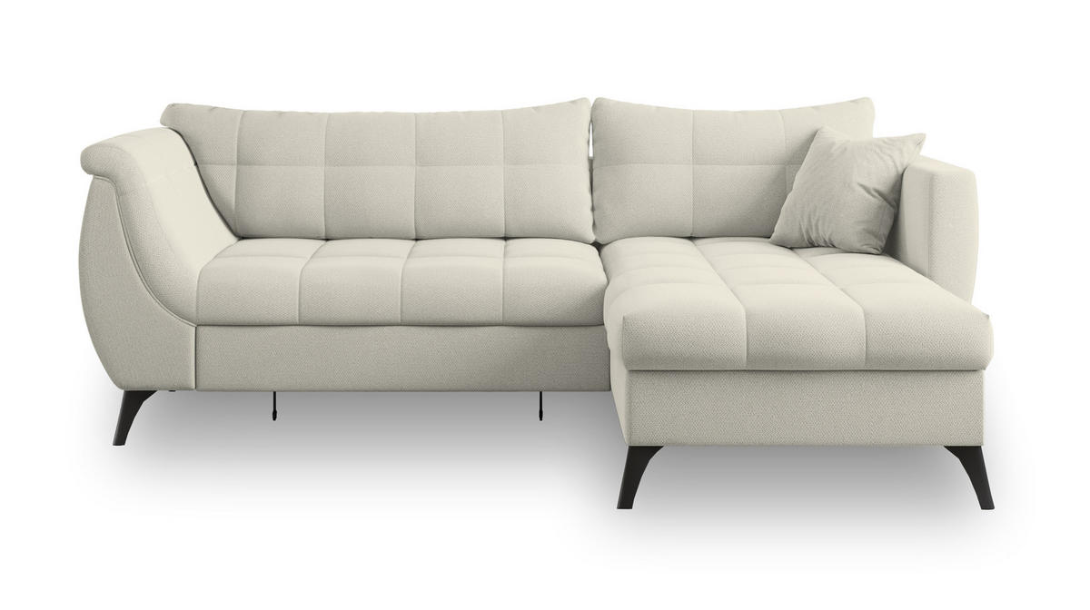 ECKSOFA MOLLIS Creme Geflochtener-Stoff mit Schlaffunktion - Creme, Holz (241/154cm) - MASSENO