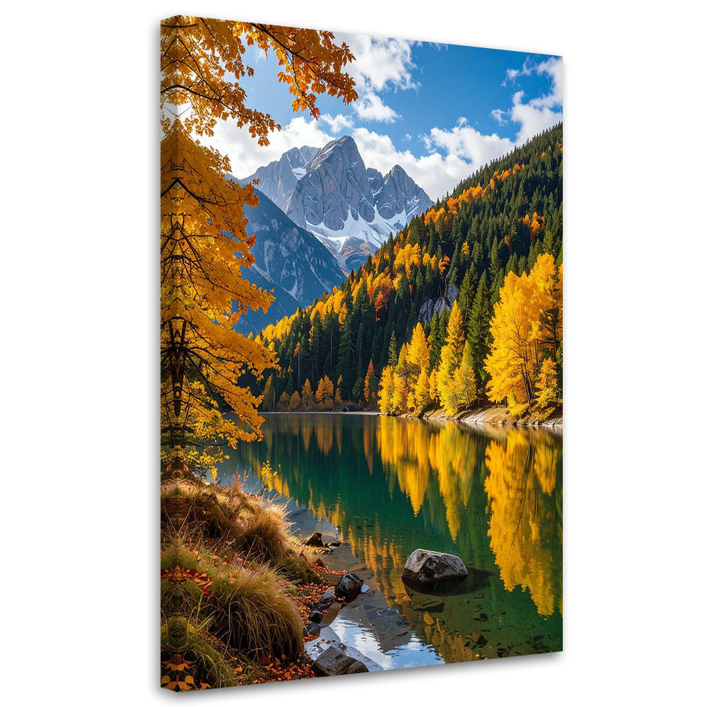 LEINWANDBILD Herbstlandschaft See Berge Natur 80x120cm - Gelb, Textil (80/120cm) - Feeby