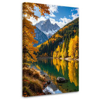 LEINWANDBILD Herbstlandschaft See Berge Natur 80x120cm - Gelb, Textil (80/120cm) - Feeby