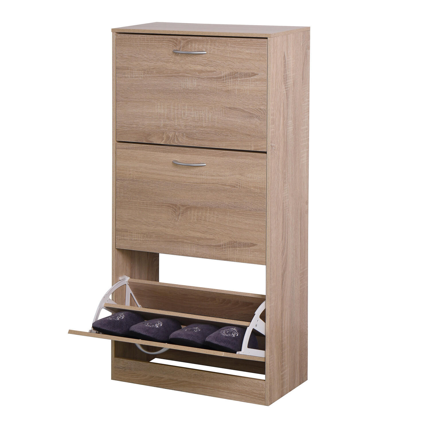SCHUHSCHRANK mit 3 Klappen 60/24/120 cm - Hellbraun, Holzwerkstoff (24/120/60cm) - Urban Meuble