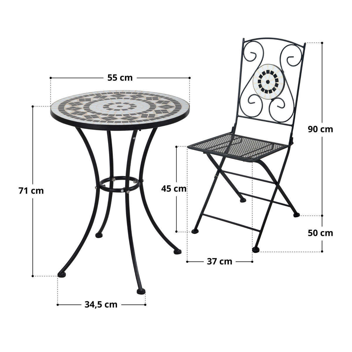 BISTRO-SET PARIS Mosaik Schwarz - Schwarz, Metall - SVITA