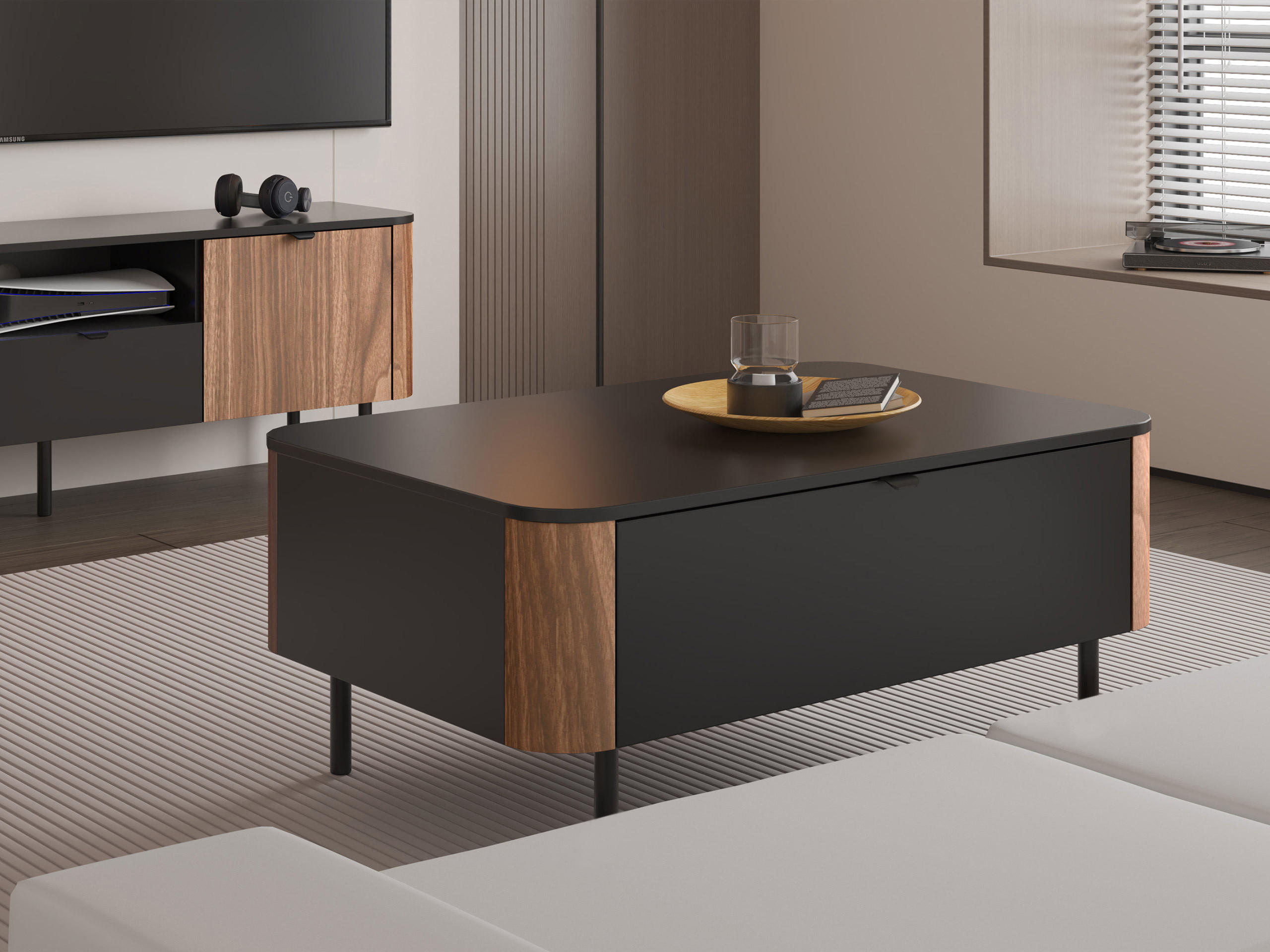 COUCHTISCH Pero 05 - Nussbaumfarben/Schwarz, Holzwerkstoff/Metall (68/104/46cm) - MIRJAN24