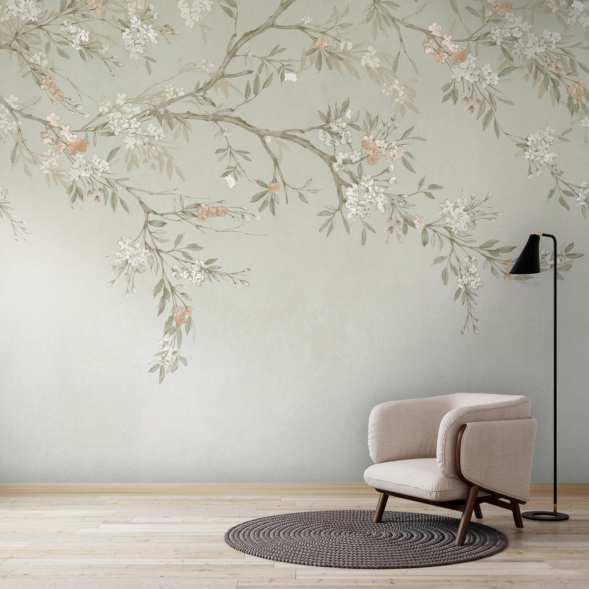 FOTOTAPETE Blossom Trail - Salbeigrün, Papier/Kunststoff (280/0.1cm) - Art for the Home