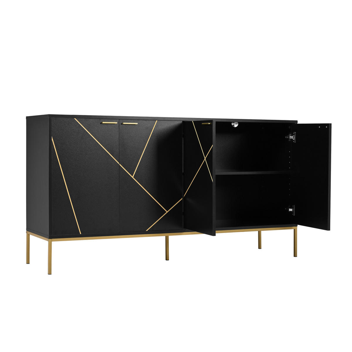 SIDEBOARD 150x40x80 cm, Metallfüße, Goldgriffe, Schwarz - Schwarz, Holz (150/80/40cm)
