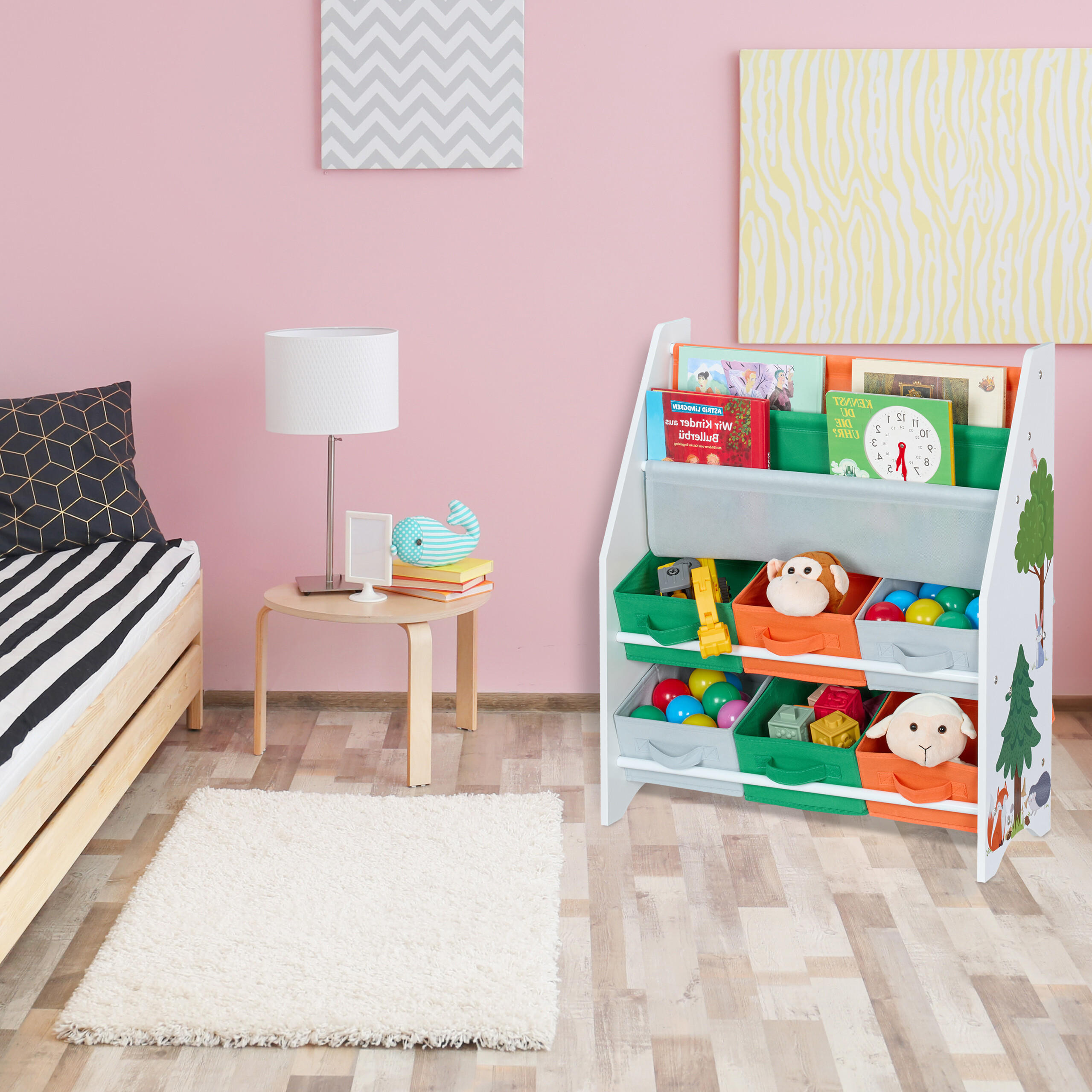 KINDERREGAL - Multicolor, Holzwerkstoff/Textil (62.5/74/31cm) - Relaxdays