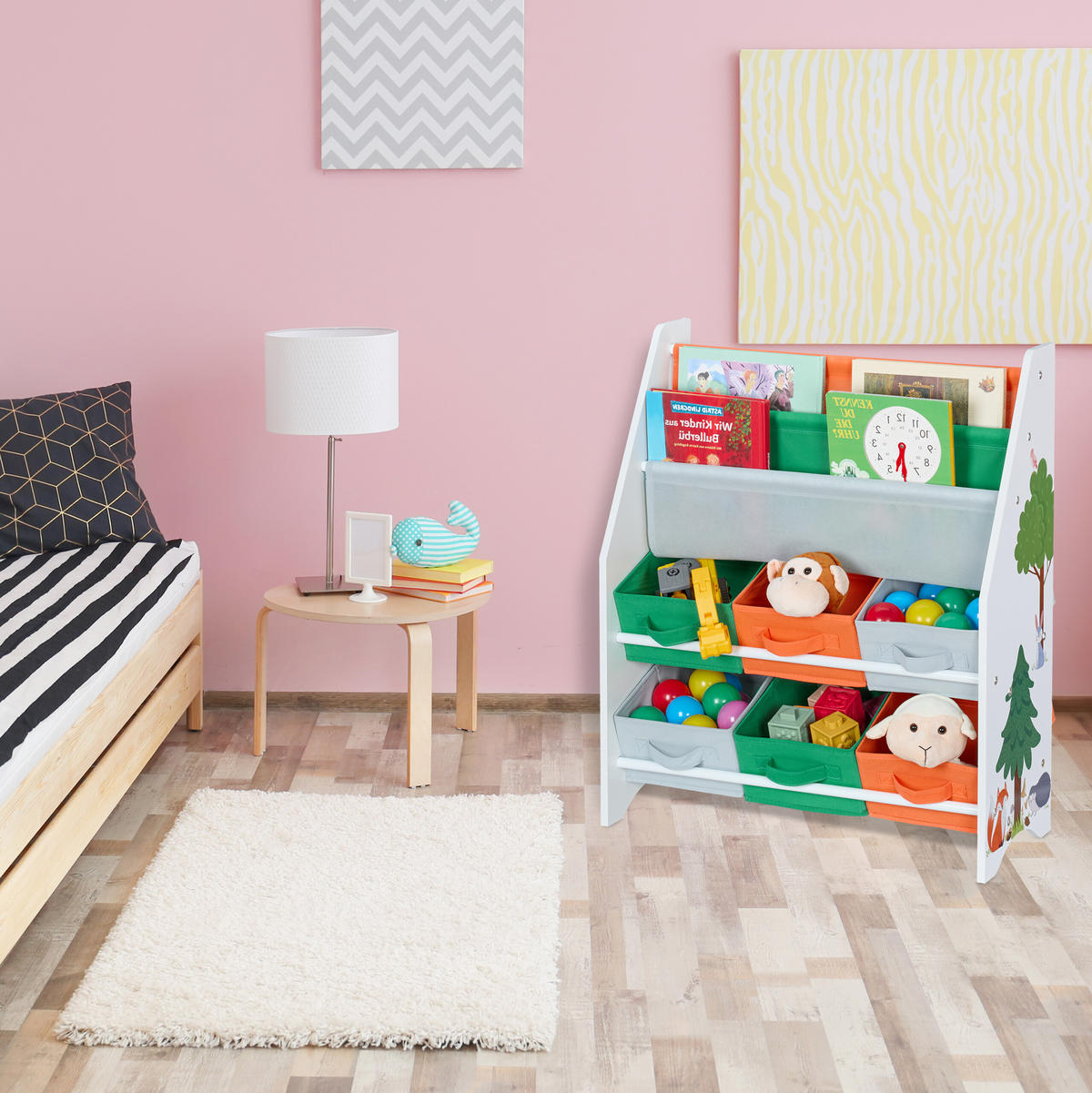 KINDERREGAL - Multicolor, Holzwerkstoff/Textil (62.5/74/31cm) - Relaxdays