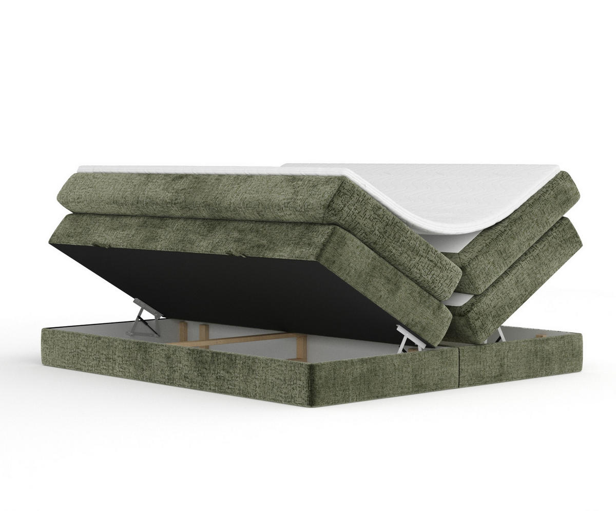 BOXSPRINGBETT Juniper Olivenfarbe 200/200 cm - Schwarz/Olivgrün, Holz/Holzwerkstoff (200/200cm) - Maison de Reve